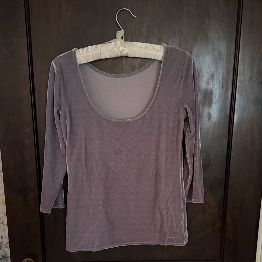 Women's Steel Gray Long Sleeve Velvet Top